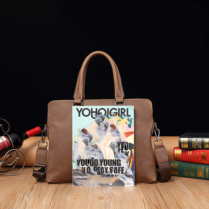 Férfi kézitáska PU bőrből, egyszínű, bélés poliészter-pamut, lélegző, mindennapi használatra