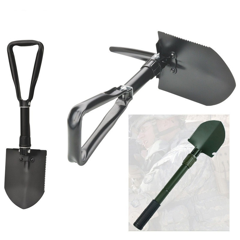 Sulankstomas mangano plieno kempingo kastuvėlis su kirtikliu — daugiafunkcis lauko įrankis su audinio dėže