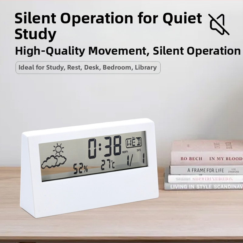 Будилник със двустранен дизайн, LED дисплей, термометър, прогноза за времето и вечен календар