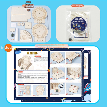 Koka DIY ekvatorālais saules pulkstenis — roku saliekama izglītojoša rotaļa bērniem vecumā 7–14 gadi