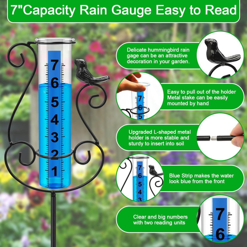 Deep fame lauko lietaus matuoklis su stiebu, stiklo konstrukcija, 7 colių talpa, svoris 30 g