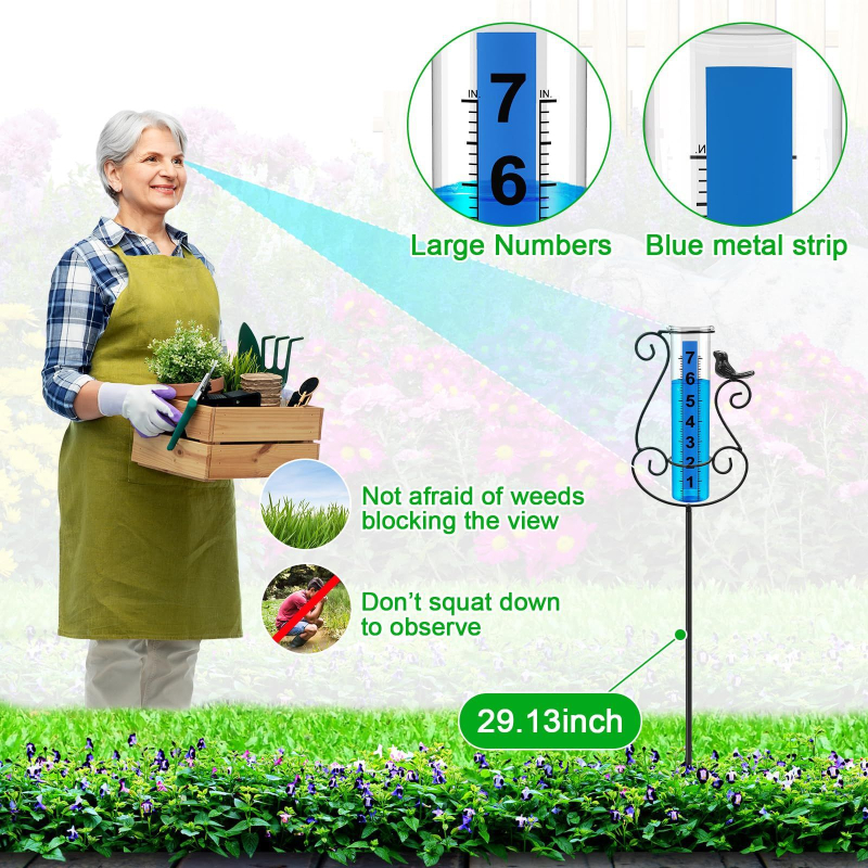 Deep fame lauko lietaus matuoklis su stiebu, stiklo konstrukcija, 7 colių talpa, svoris 30 g