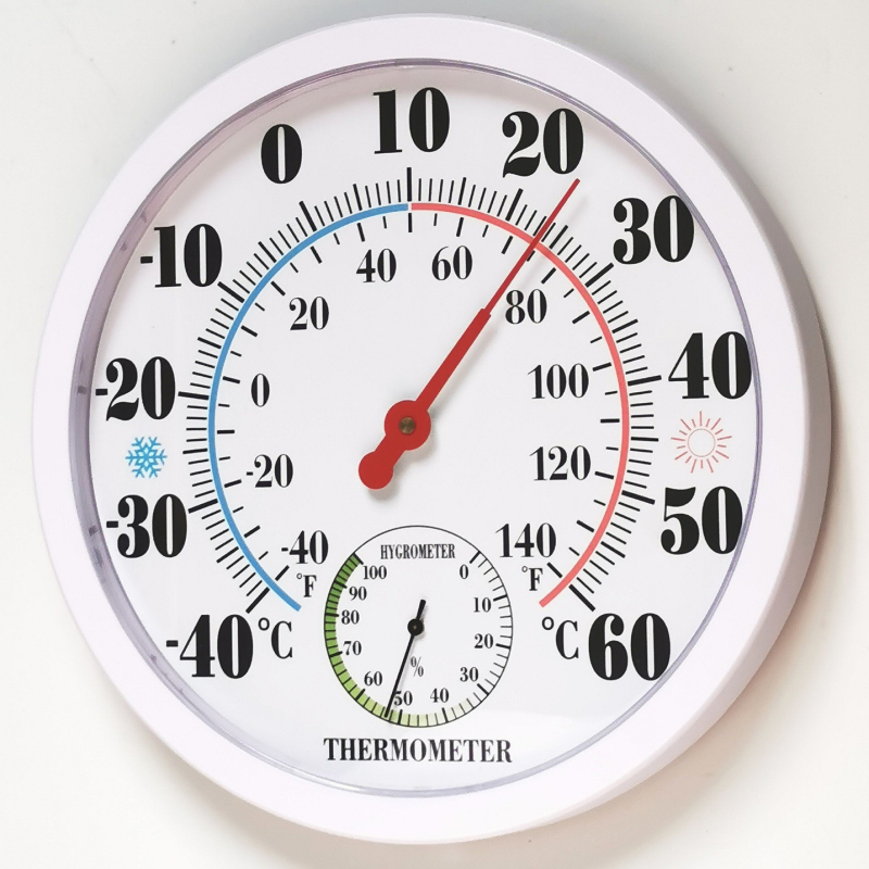 Pointer típusú hőmérséklet- és nedvességmérő – Hőmérséklet-tartomány -40–60°C, Páratartomány 0–100% RH, Felbontás 2°F/2°C, Páratartalom felbontás 2%