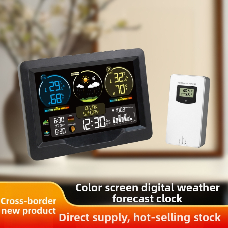 FJ3383M digitális higrométer időjárás-óra előrejelzéssel, naptárral, napkelte és napnyugta, ébresztő