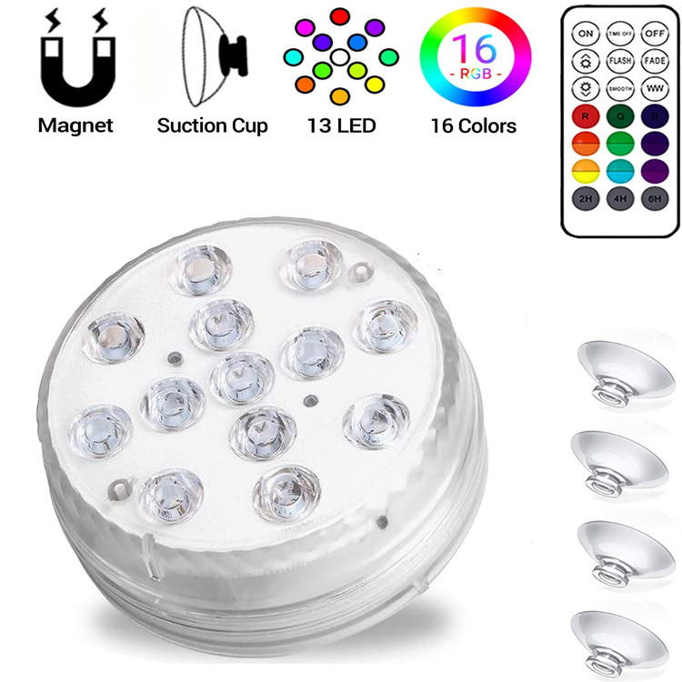 Thlin QSD-13 13 LED подводна лампа RGB, батерия, дистанционно управление, IP65, за басейни, саксии и аквариуми