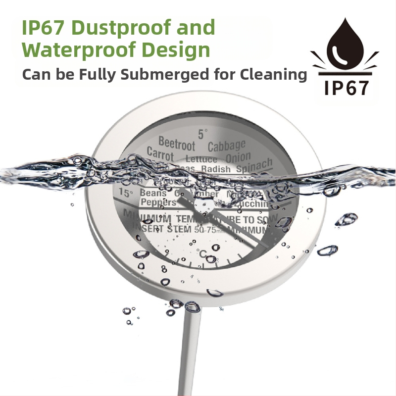 Почвен термометър от неръждаема стомана за градина, водоустойчив, без батерия, диапазон 0–30°C, резолюция 2.5°C, Kaitai KT