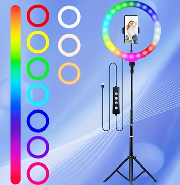 LED világítás telefonhoz tartóval és állvánnyal élő közvetítéshez, <10W teljesítmény, lépésmentes fényerő-szabályozás