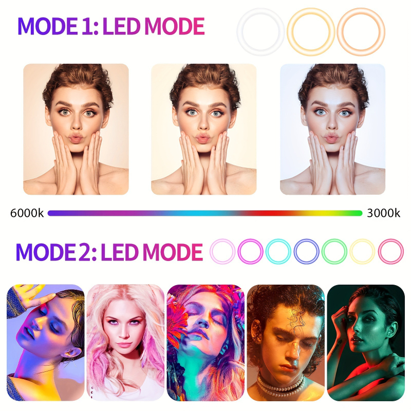 LED φως για selfie με θήκη τηλεφώνου και αναδιπλούμενο τρίποδο για ζωντανή μετάδοση, με αδιάκοπη ρύθμιση φωτισμού, ισχύς <10W