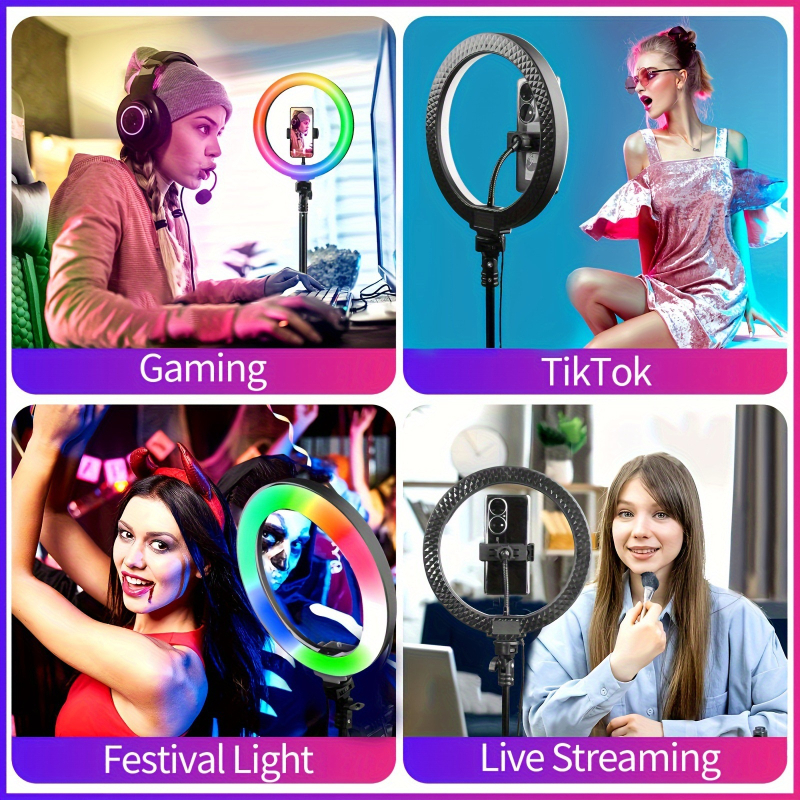 LED φως για selfie με θήκη τηλεφώνου και αναδιπλούμενο τρίποδο για ζωντανή μετάδοση, με αδιάκοπη ρύθμιση φωτισμού, ισχύς <10W