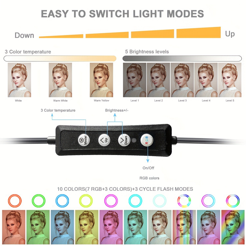 LED φως για selfie με θήκη τηλεφώνου και αναδιπλούμενο τρίποδο για ζωντανή μετάδοση, με αδιάκοπη ρύθμιση φωτισμού, ισχύς <10W