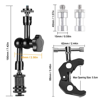 Βραχίονας στήριξης οθόνης για κάμερα - Αλουμινίου κράμα, διάσταση 190×65 mm, μέγιστο φορτίο 2–5 kg, Jing Shengda