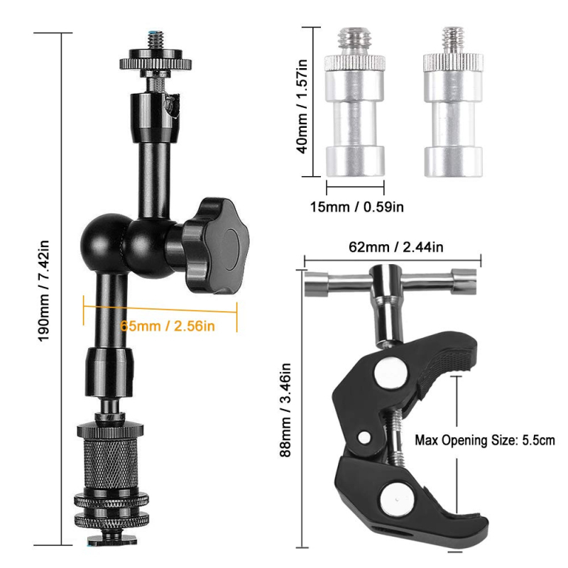 Βραχίονας στήριξης οθόνης για κάμερα - Αλουμινίου κράμα, διάσταση 190×65 mm, μέγιστο φορτίο 2–5 kg, Jing Shengda