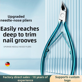 Nerūdijančio plieno pedikiūro nagų žnyplės su įlankta burna ir smailiu galu, skirtos įaugusiems nagams ir mirusios odos šalinimui, nešiojamas plokščio dizaino