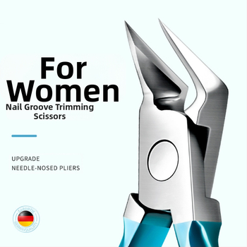 Nerūdijančio plieno pedikiūro nagų žnyplės su įlankta burna ir smailiu galu, skirtos įaugusiems nagams ir mirusios odos šalinimui, nešiojamas plokščio dizaino