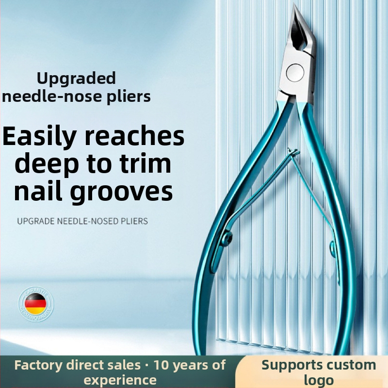 Nerūdijančio plieno pedikiūro nagų žnyplės su įlankta burna ir smailiu galu, skirtos įaugusiems nagams ir mirusios odos šalinimui, nešiojamas plokščio dizaino