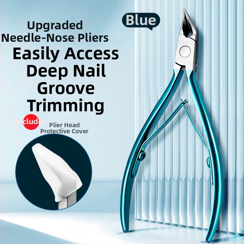 Nerūdijančio plieno pedikiūro nagų žnyplės su įlankta burna ir smailiu galu, skirtos įaugusiems nagams ir mirusios odos šalinimui, nešiojamas plokščio dizaino