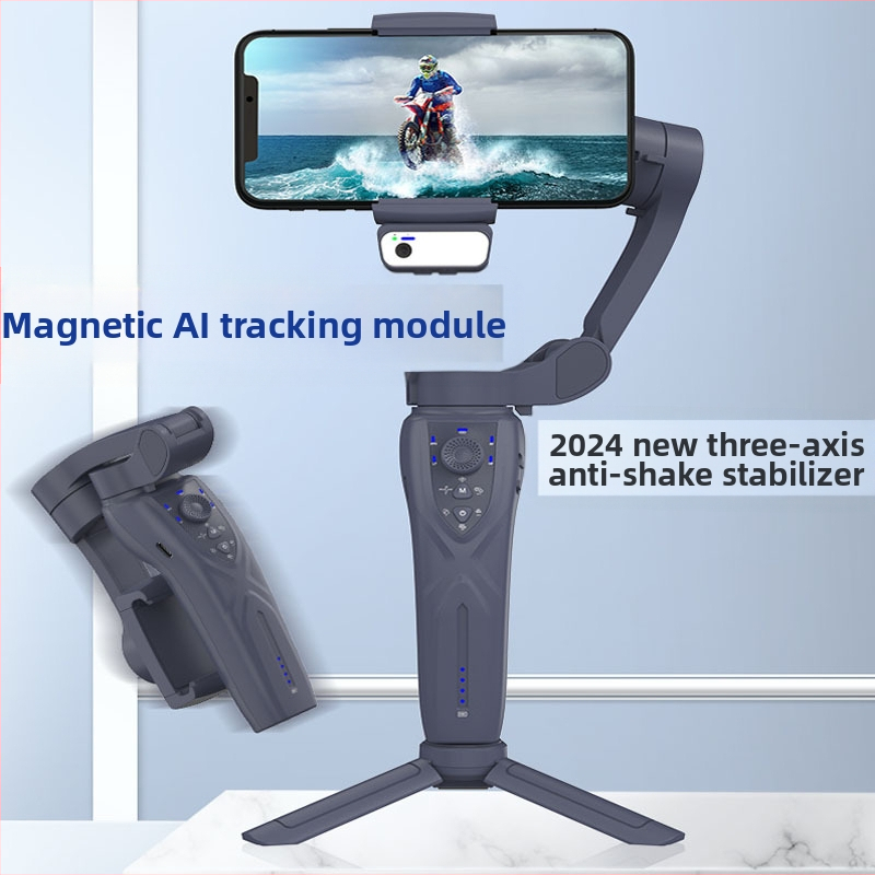 Trīsass stabilizators ar AI sejas sekošanu, apgaismojums, Bluetooth savienojums un selfie statīvs VLOG nolūkam