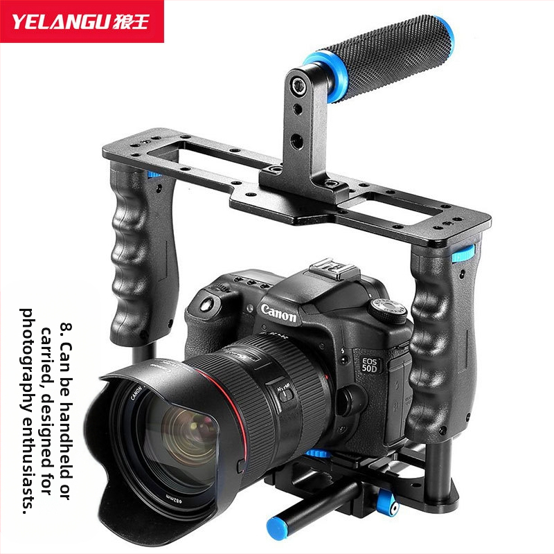 YELANGU C2 DSLR Κλουβί για Canon 5D2 — Αλουμινένιο κράμα, χαμηλής γωνίας λήψης, αποσβεστήρας κραδασμών, σταθεροποιητής; συμβατό με Canon/Nikon DSLR μοντέλα (5D2, 6D, 7D, 70D, 800D); βάρος 1,2 κιλό