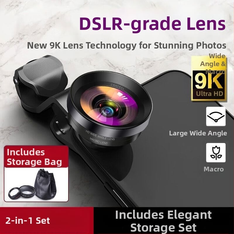 Telefono objektyvas 0.45x plataus kampo, 15x makro, 2-in-1, HD nuotraukos, universalus suderinamumas