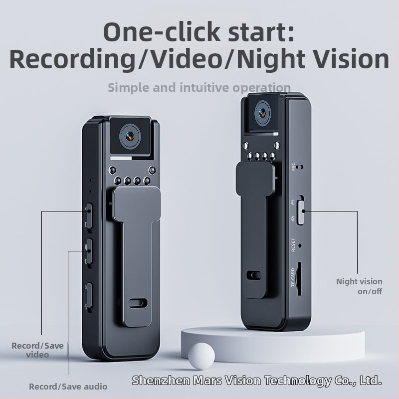 A8 HD υπέρυθρη κάμερα νυχτερινής όρασης για επιβολή του νόμου, με κλιπ τοποθέτησης, καταγραφή συνεδριάσεων, 1 MP, TF κάρτα αποθήκευσης, 6 ώρες μπαταρία, ABS σώμα