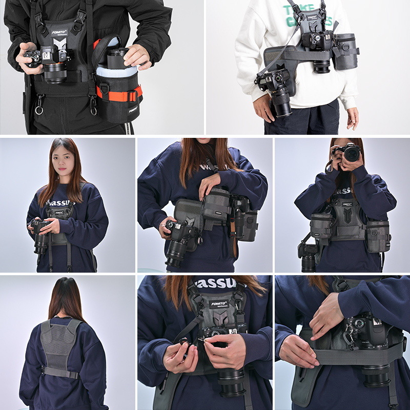 FOMITO MQ-MSP01 Dviejų kamerų DSLR dirželis – Nailonas/Medvilnė, maksimali apkrova 4 kg, suderinamas su visomis SLR kameromis