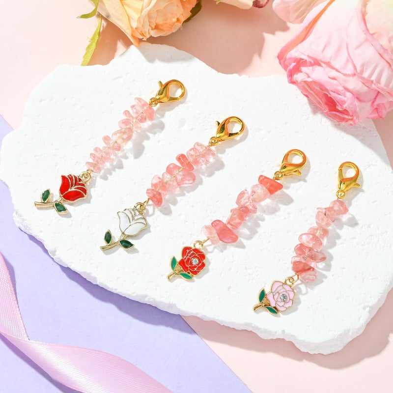 Ключодържател висулка с мъниета от сплав, ръчна изработка, рисунка растения и цветя, сладък и свеж стил - Зимна колекция 2024