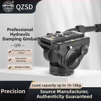 DSLR hidraulikus gimbal tripod Q90 madárfotózás és telefotózás számára, kamera fogantyúval 3/8-1/4 csatlakozás • alumínium ötvözet • 360° vízszintes forgás • 90° függőleges forgás • tömeg 0,99 kg