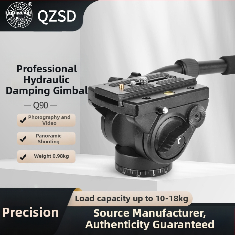 DSLR hidraulikus gimbal tripod Q90 madárfotózás és telefotózás számára, kamera fogantyúval 3/8-1/4 csatlakozás • alumínium ötvözet • 360° vízszintes forgás • 90° függőleges forgás • tömeg 0,99 kg