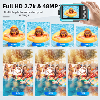 WP06 Víz alatti digitális kamera, 48MP, Két LCD kijelző (1.8/2.7 inch), ABS tokozás, TF kártya tárolás, 3 órás akkumulátor