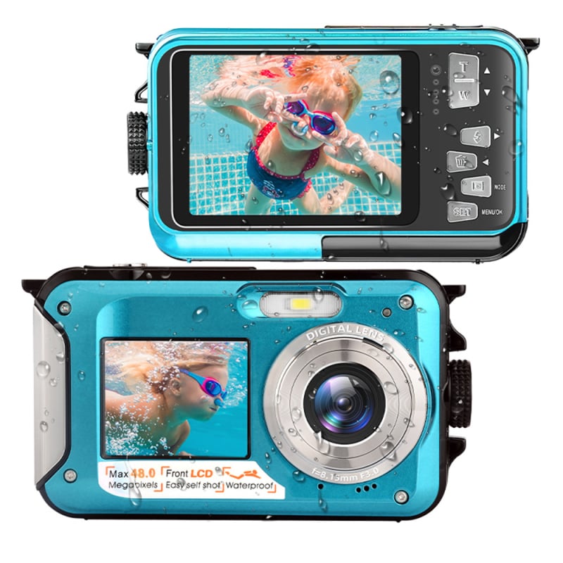 WP06 Víz alatti digitális kamera, 48MP, Két LCD kijelző (1.8/2.7 inch), ABS tokozás, TF kártya tárolás, 3 órás akkumulátor