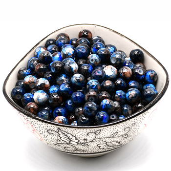 Γυάλινες χάντρες με γλάσο, στρογγλό σχήμα, μοντέρνο στυλ, μοτίβο, επίστρωση με σταγόνες λαδιού