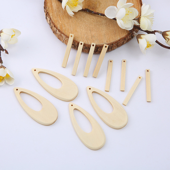 Στοιχεία ξύλινων κοσμημάτων για DIY, κομμάτια σκουλαρικιών σε σχήμα σταγόνας με οπές, ξύλο, κοπή, προέλευση Taizhou, Άνοιξη 2021