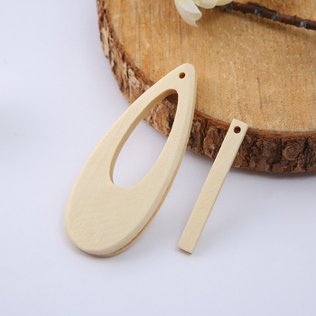 Στοιχεία ξύλινων κοσμημάτων για DIY, κομμάτια σκουλαρικιών σε σχήμα σταγόνας με οπές, ξύλο, κοπή, προέλευση Taizhou, Άνοιξη 2021