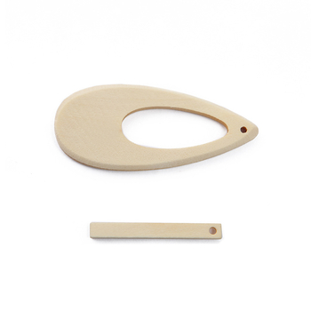 Στοιχεία ξύλινων κοσμημάτων για DIY, κομμάτια σκουλαρικιών σε σχήμα σταγόνας με οπές, ξύλο, κοπή, προέλευση Taizhou, Άνοιξη 2021