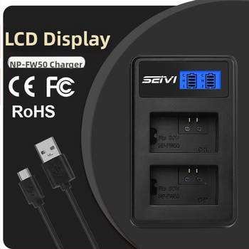 SEIVI NP-FW50 töltő Type-C LCD kijelzővel, 8.4V 0.6A×2 a Sony FW50 akkumulátorhoz