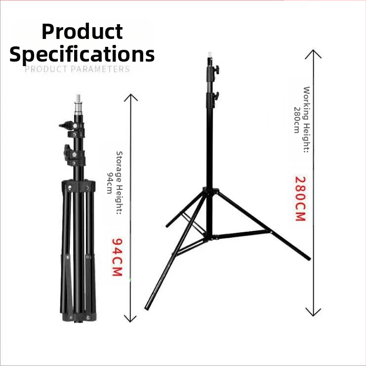 Фотографска лампена стойка и държач за мобилен телефон, алуминиева сплав + желязо + пластмаса; носимост 10 кг; 3 секции; диаметър на тръбата 24/27/31 мм; тегло 1.5 кг