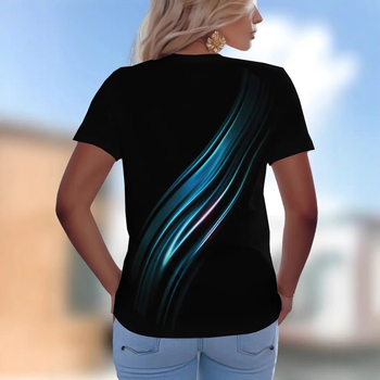 Γυναικεία T-shirt με σχέδιο 3D εκτύπωσης, V-λαιμό, κοντά μανίκια, διαπνέον ύφασμα με διχτυωτή ύφανση
