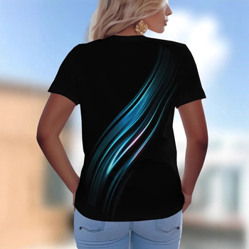 Γυναικεία T-shirt με σχέδιο 3D εκτύπωσης, V-λαιμό, κοντά μανίκια, διαπνέον ύφασμα με διχτυωτή ύφανση