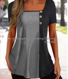 Τ‑shirt από Milk Silk, πολυεστέρας 90–95%, χαλαρός στυλ πουλόβερ, κοντά μανίκια, τετράγωνη λαιμόκοψη