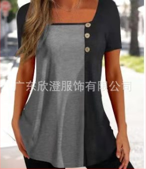 Τ‑shirt από Milk Silk, πολυεστέρας 90–95%, χαλαρός στυλ πουλόβερ, κοντά μανίκια, τετράγωνη λαιμόκοψη