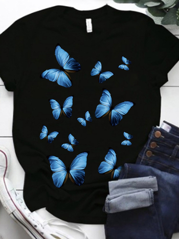 Βαμβαρινή κοντομάνικη μπλούζα με χαλαρή εφαρμογή, στρογγυλός λαιμός, εκτύπωση κειμένου