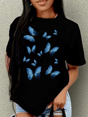 Βαμβαρινή κοντομάνικη μπλούζα με χαλαρή εφαρμογή, στρογγυλός λαιμός, εκτύπωση κειμένου