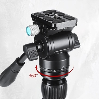 Οριζόντια υδραυλική κεφαλή γίμπαλ σε μεταλλικό τρίποδο και μονοπόδι με λαβή, κατάλληλη για DV, mini vlog και smartphone; 3 τμήματα, φόρτος 6–10 kg