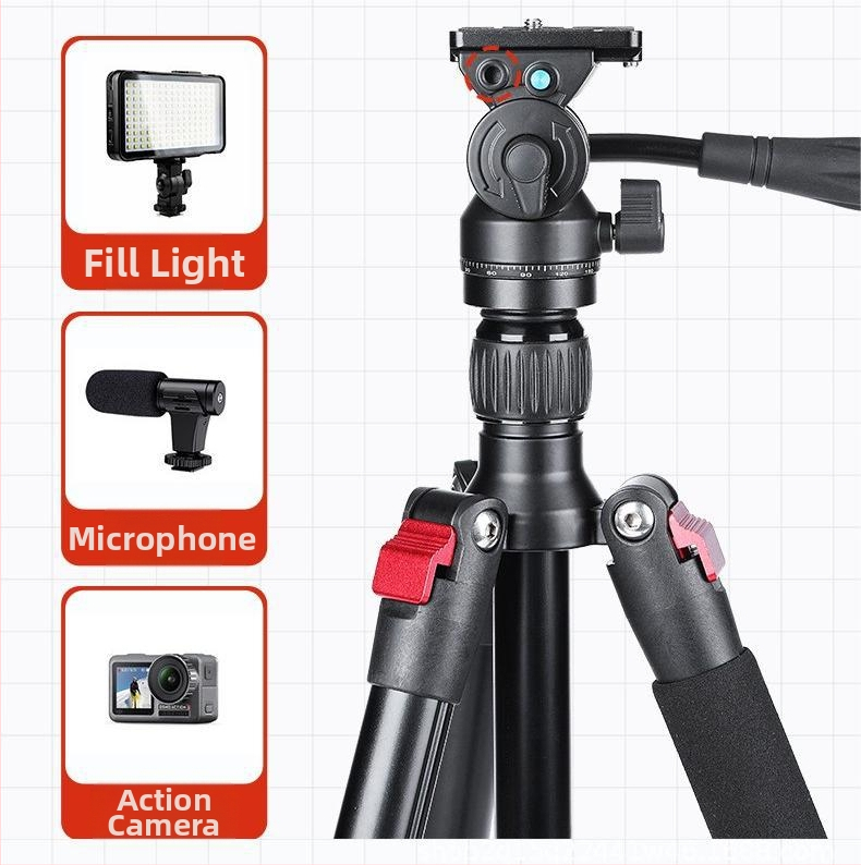 Панорамна хидравлична гимбал глава за метален трипод и монопод с ръкохватка; подходяща за DV, мини влог и мобилен телефон; 3 секции; носивост 6–10 кг