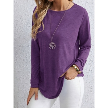 Γυναικείο T-shirt από πολυεστέρα-ελαστάν με κουμπιά, μακρύ μανίκι, στρογγυλός λαιμός, στενή γραμμή, φθινοπωρινή 2024