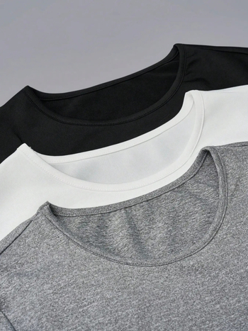 Set din trei piese din poliester cu piping, decolteu rotund, mâneci lungi, croială slim