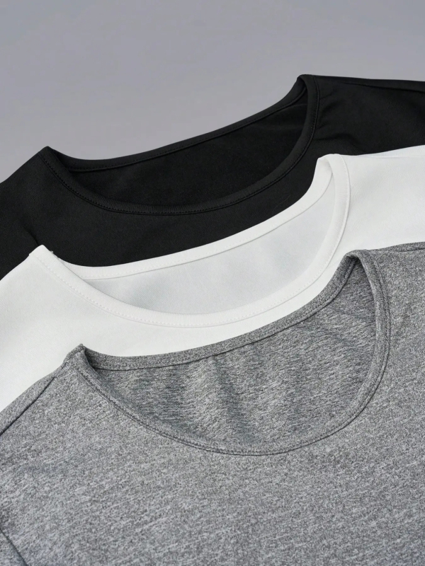 Set din trei piese din poliester cu piping, decolteu rotund, mâneci lungi, croială slim