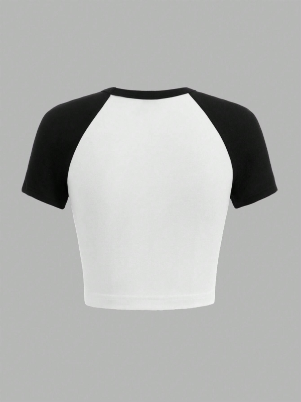 Póló gyümölcsös meggy mintával, Slim fit, poliészter-elasztán anyag, raglán ujjú, kerek nyakú