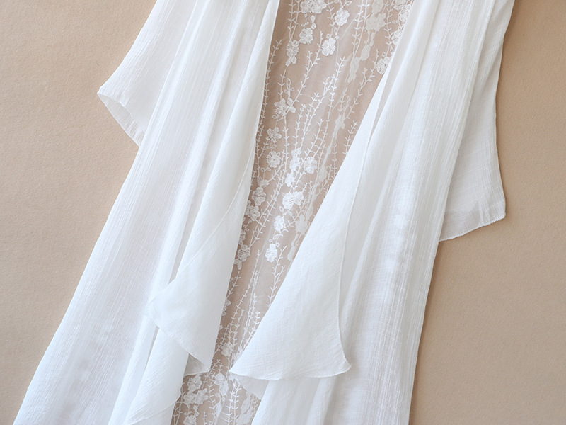 Γυναικείος δαντελένιος cardigan με κοντή έως μεσαία γραμμή για προστασία από τον ήλιο – λεπτό καλοκαιρινό εξωτερικό, Patchwork ραφές, γιακάς όρθιος, μανίκι ήμίμετρο, βαμβάκι 30–50%