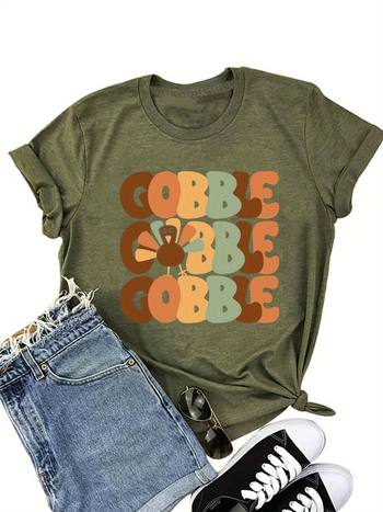 Βαμβακερό μπλουζάκι με εκτύπωση, φαρδιά γραμμή, κοντό μανίκι, στρογγυλός λαιμός